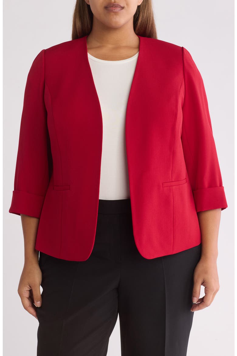 Cardigan-Style Stretch Crepe Blazer, Main, color, FIRE RED