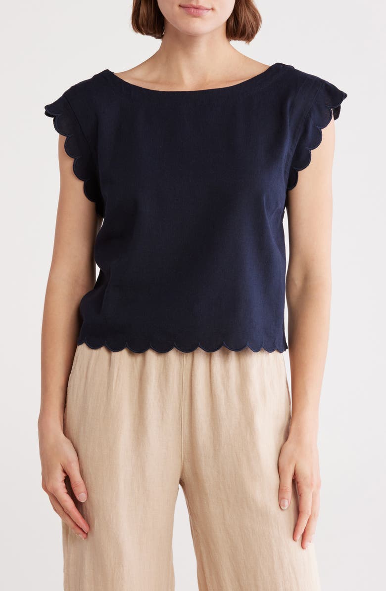 Ellen Tracy Scalloped Crop Tank, Main, color, Navy