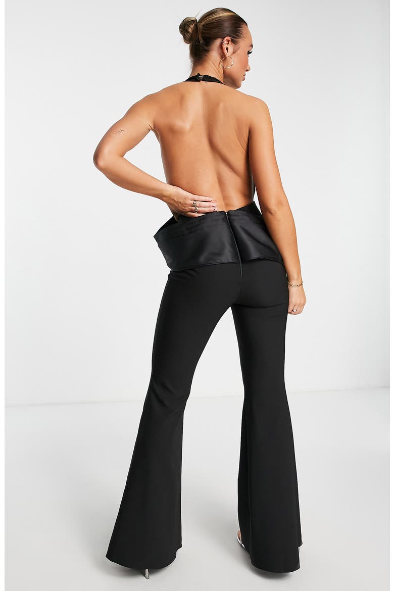 Bow Detail Backless Jumpsuit, Alternate, color, BLACK