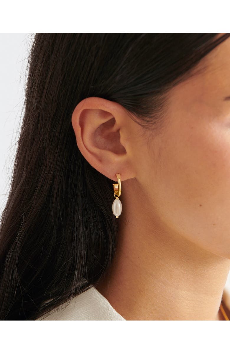 Katie Loxton Pearl Lustre Hoop Earrings in Pearl and Gold, Alternate, color, Pearl And Gold