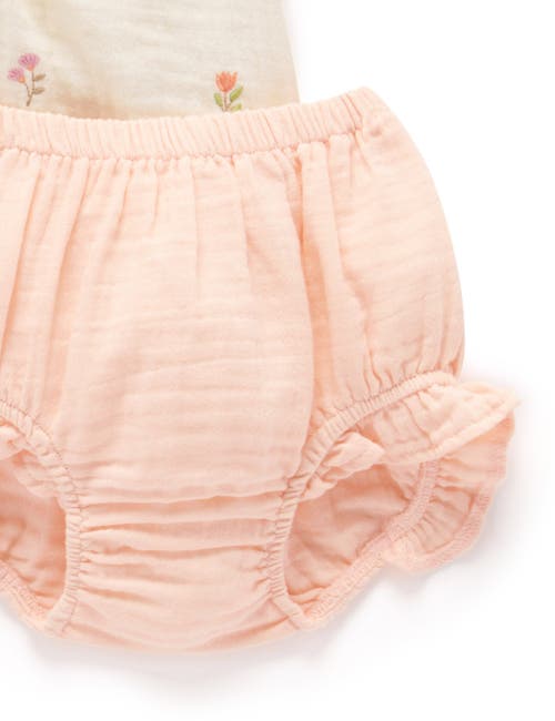 Purebaby Embroidered Ruffle Top & Bloomer Set In Neutral