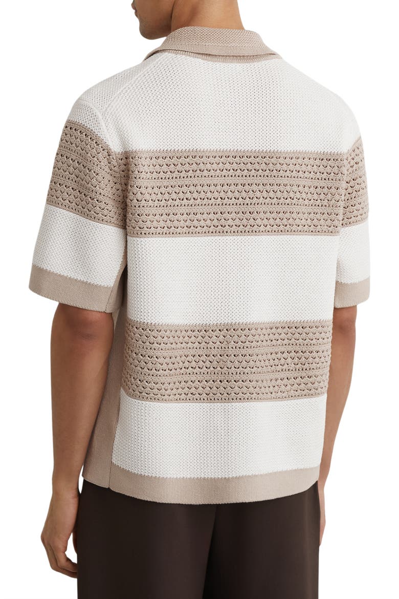Marek Open Knit Short Sleeve Button-Up Shirt, Alternate, color, WHITE/ STONE