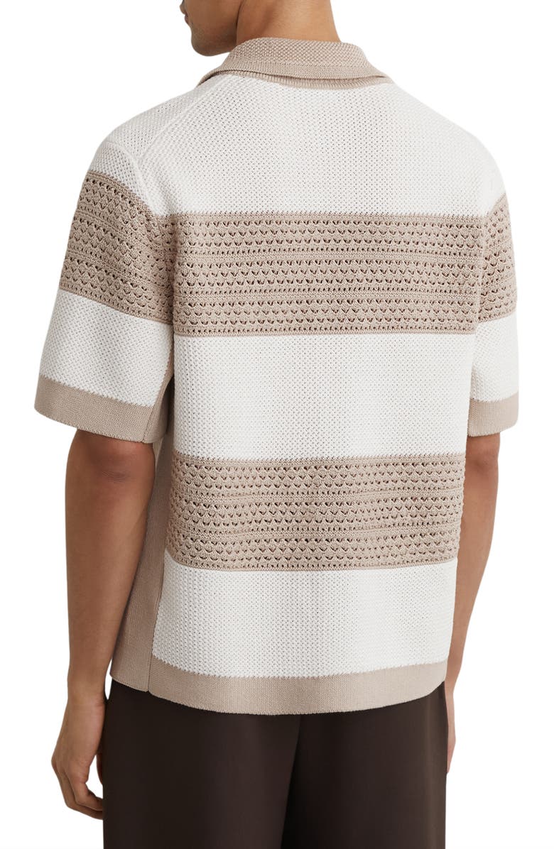 Reiss Marek Open Knit Short Sleeve Button-Up Shirt, Alternate, color, White/ Stone