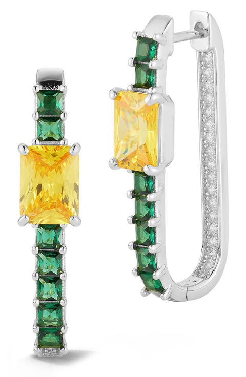 Cubic Zirconia Elongated Hoop Earrings