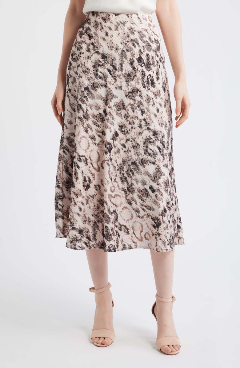 Tahari ASL Print Satin Maxi Skirt, Main, color, Mocha Snake
