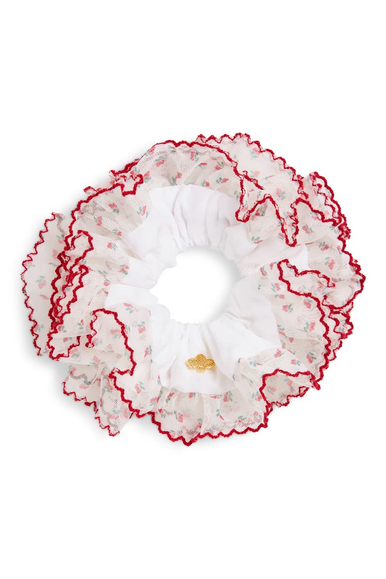 Cassia Floral Scrunchie, Main, color, WHITE/ RED