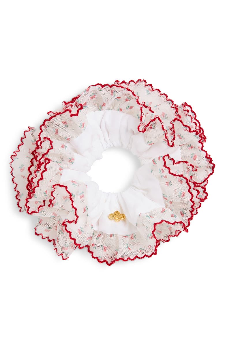L. Erickson Cassia Floral Scrunchie, Main, color, White/ Red