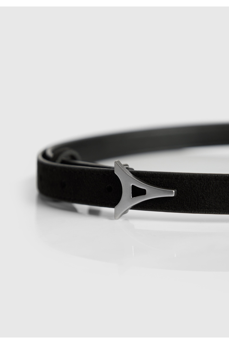 Leonie Slim Suede Belt With Gold Hardware, Alternate, color, Black