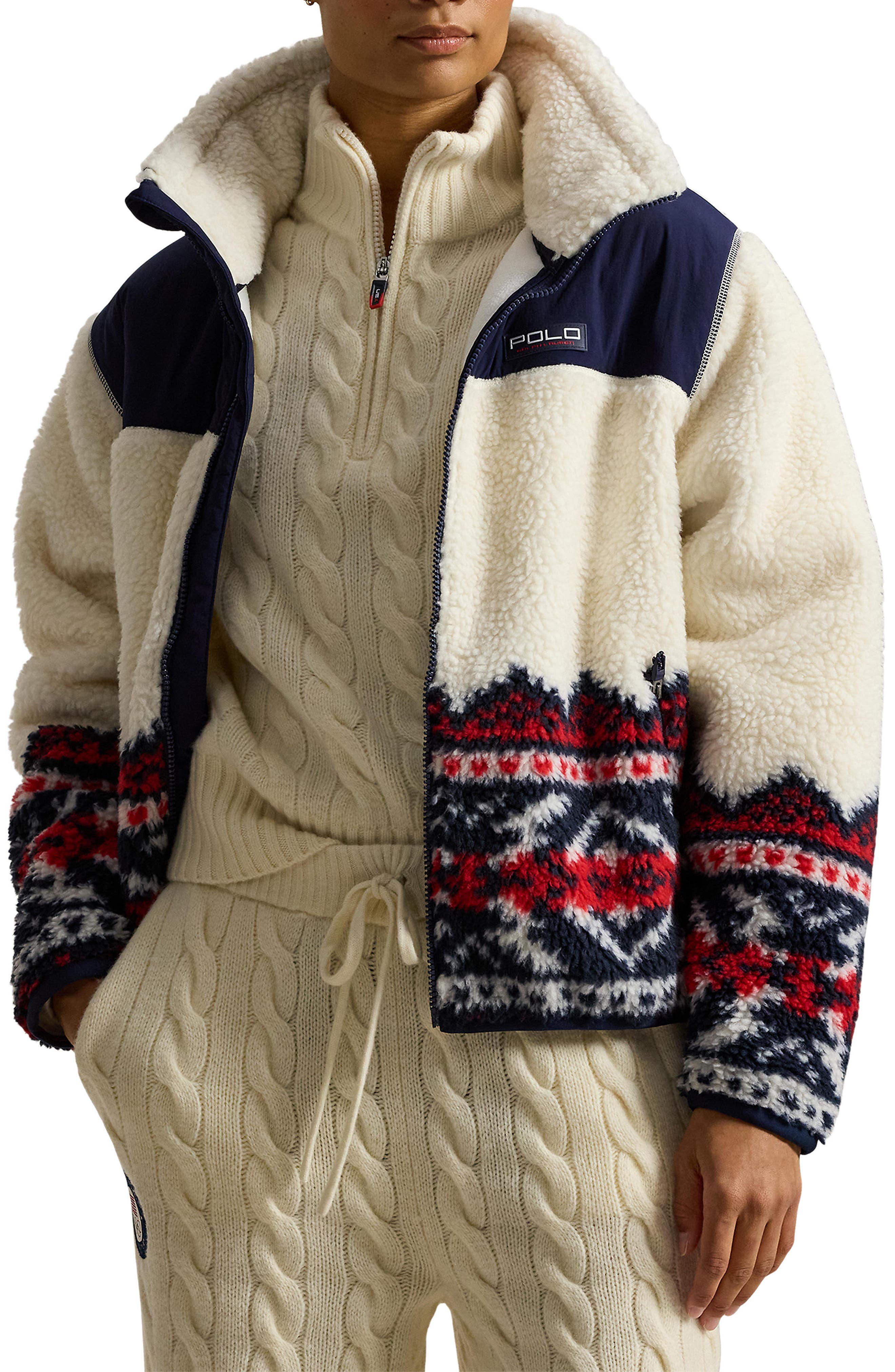 Polo Ralph Lauren Jacquard Detail High Pile Fleece Jacket (Women