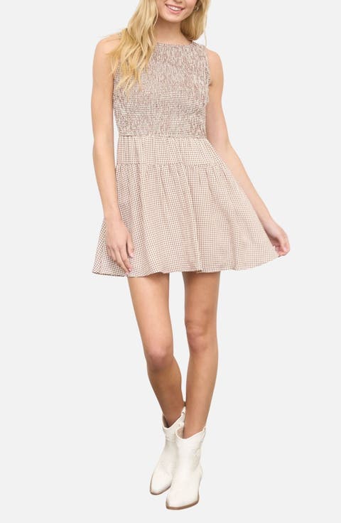 Smocked Gingham Sleeveless Minidress