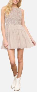 Blu Pepper Smocked Gingham Sleeveless Minidress