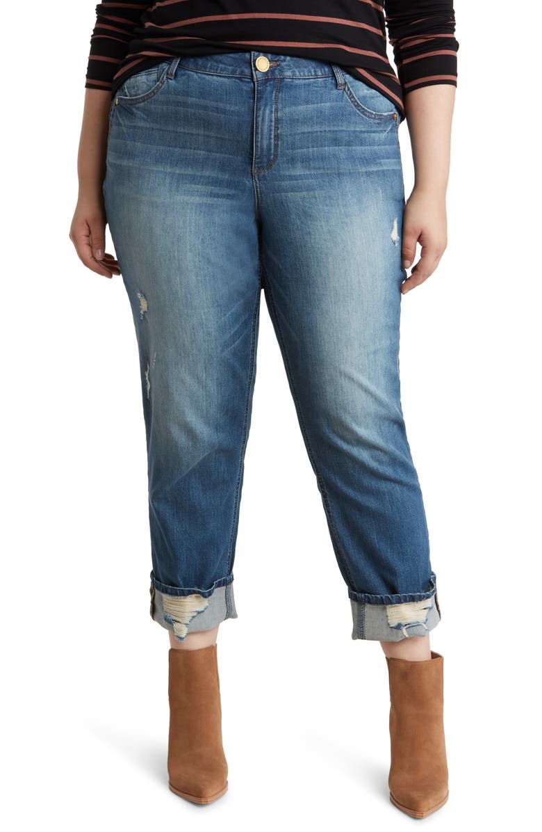 Wit & Wisdom 'Ab'Solution High Waist Frayed Boyfriend Jeans, Main, color, Mid Blue Vintage