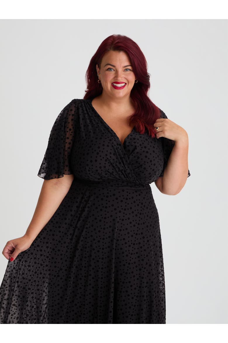 Julie Vintage Flock Dress, Alternate, color, Vintage Black