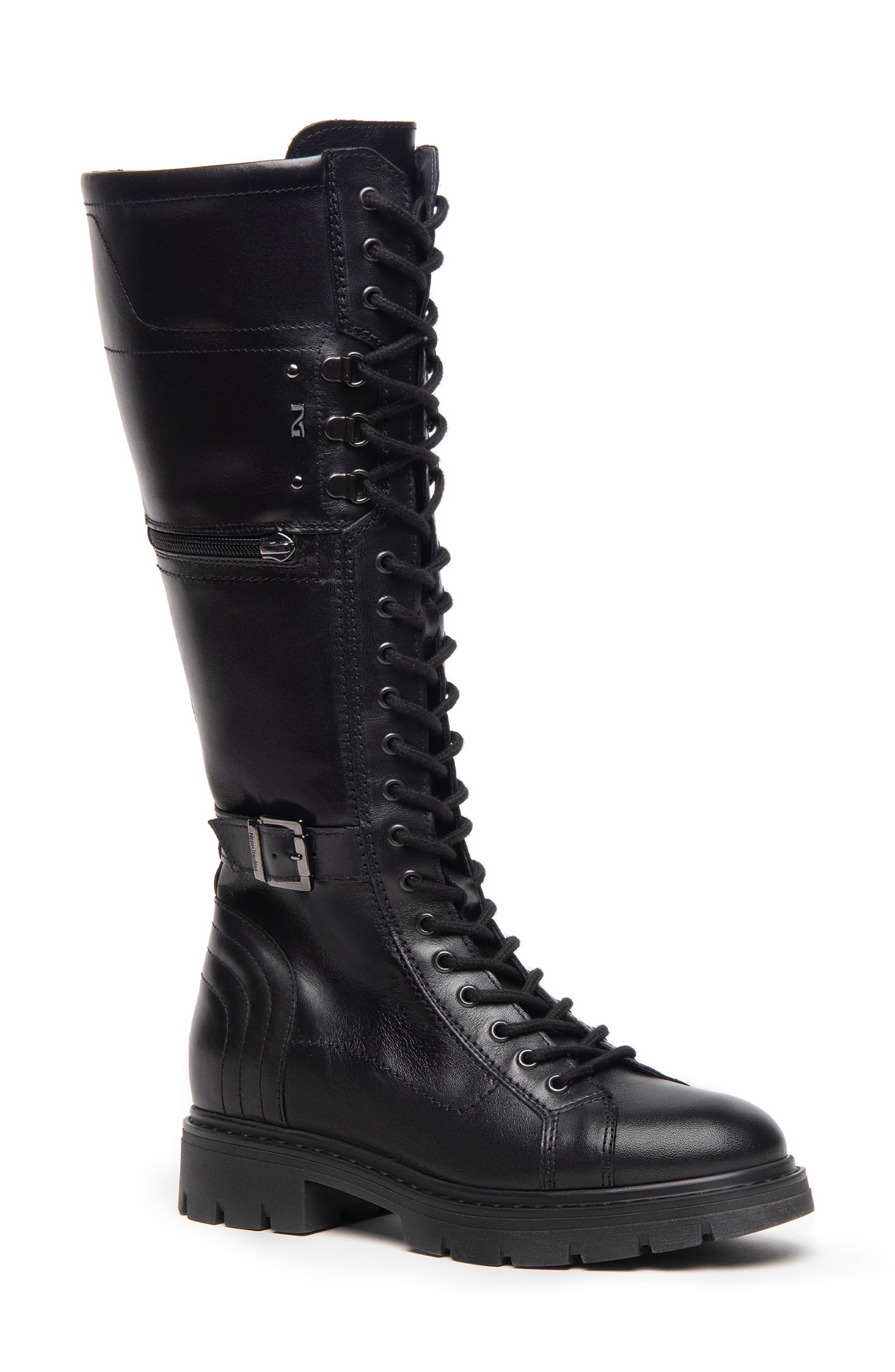 NeroGiardini Lace-Up Buckle Combat Boot, Main, color, 