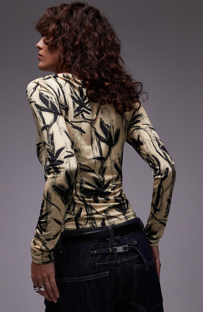 Floral Boat Neck Long Sleeve Top