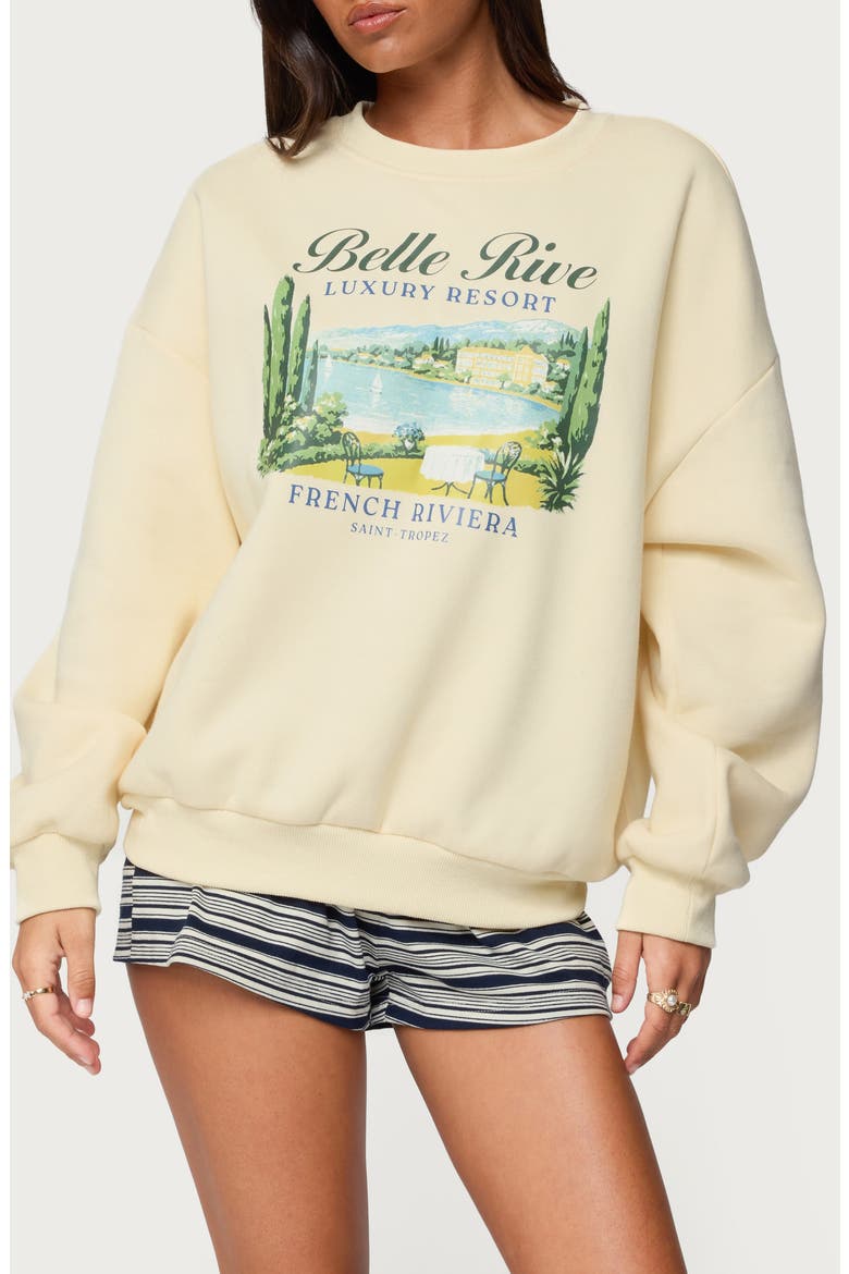 French Riviera Oversized Graphic Sweatshirt, Main, color, YELLOW