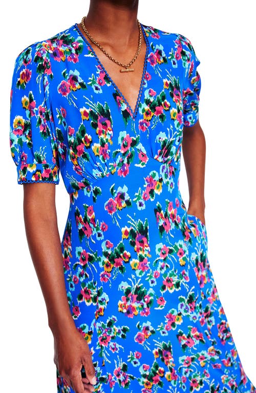 Boden Rosie Floral Print Puff Sleeve Godet Maxi Dress In Blue