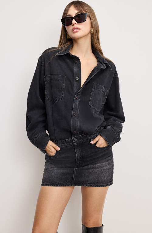 Good American Denim Long Sleeve Mini Shirtdress In Black