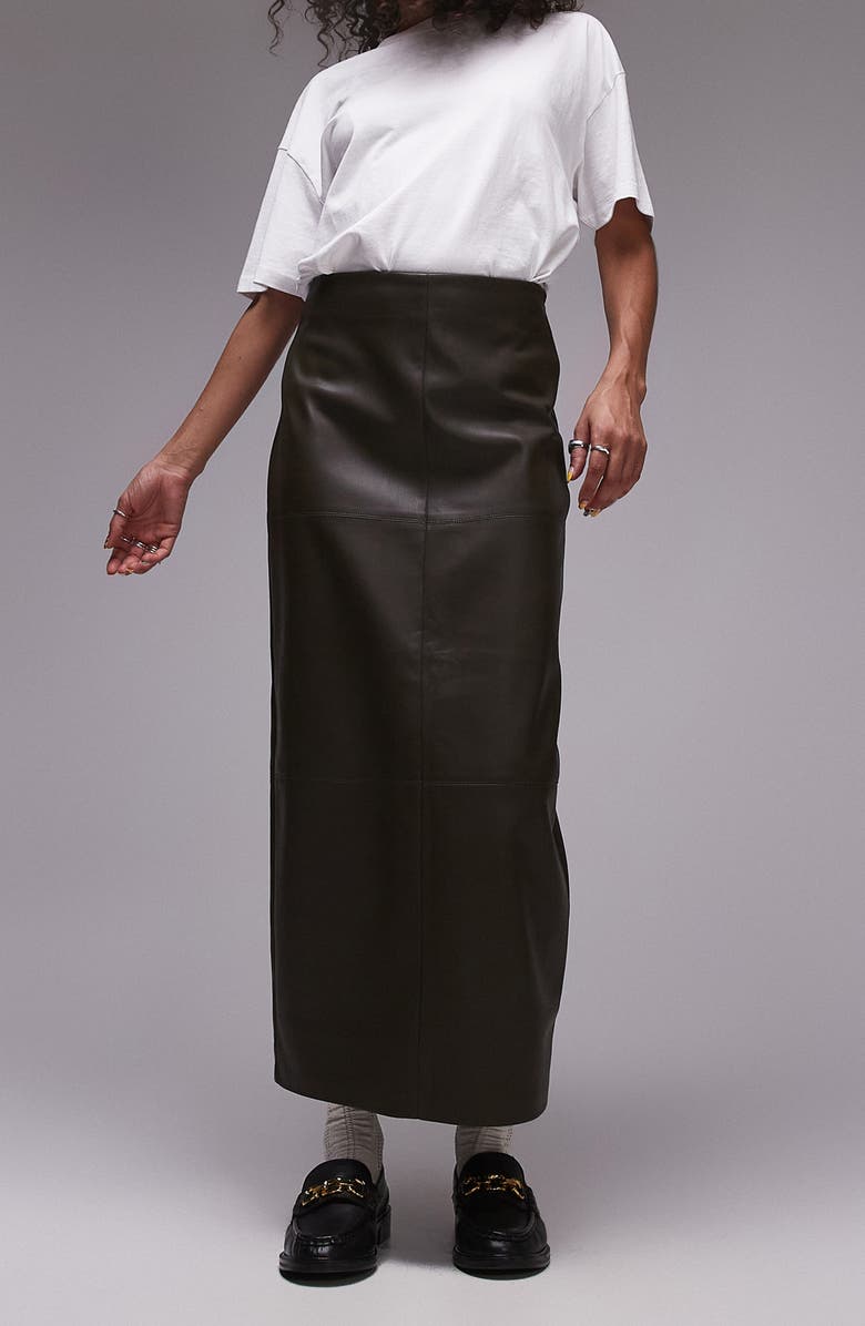 Topshop Pieced Faux Leather Midi Skirt, Main, color,