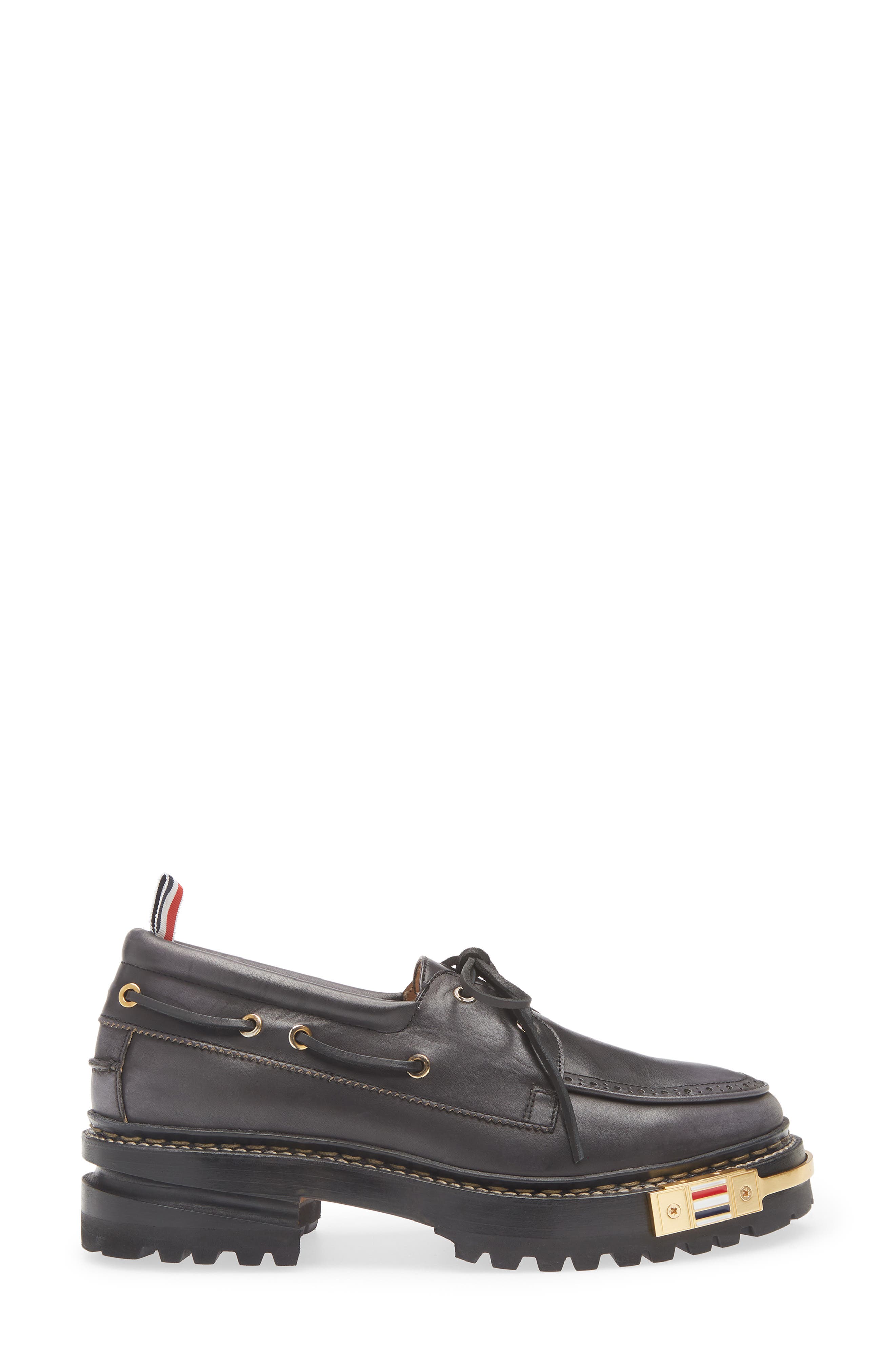 Thom Browne Lug Sole Boat Shoe, Alternate, color, Black