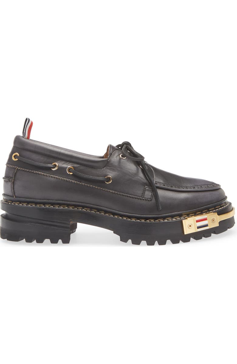 Thom Browne Lug Sole Boat Shoe, Alternate, color, Black