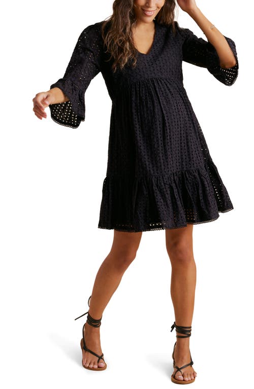 A PEA IN THE POD Cotton Eyelet Babydoll Maternity Dress in Black 