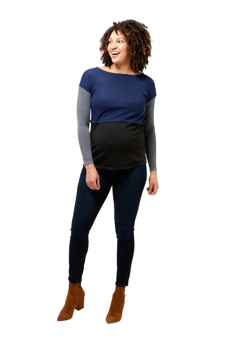 Sia Maternity/Nursing Tunic, Alternate, color, NAVY COLORBLOCK