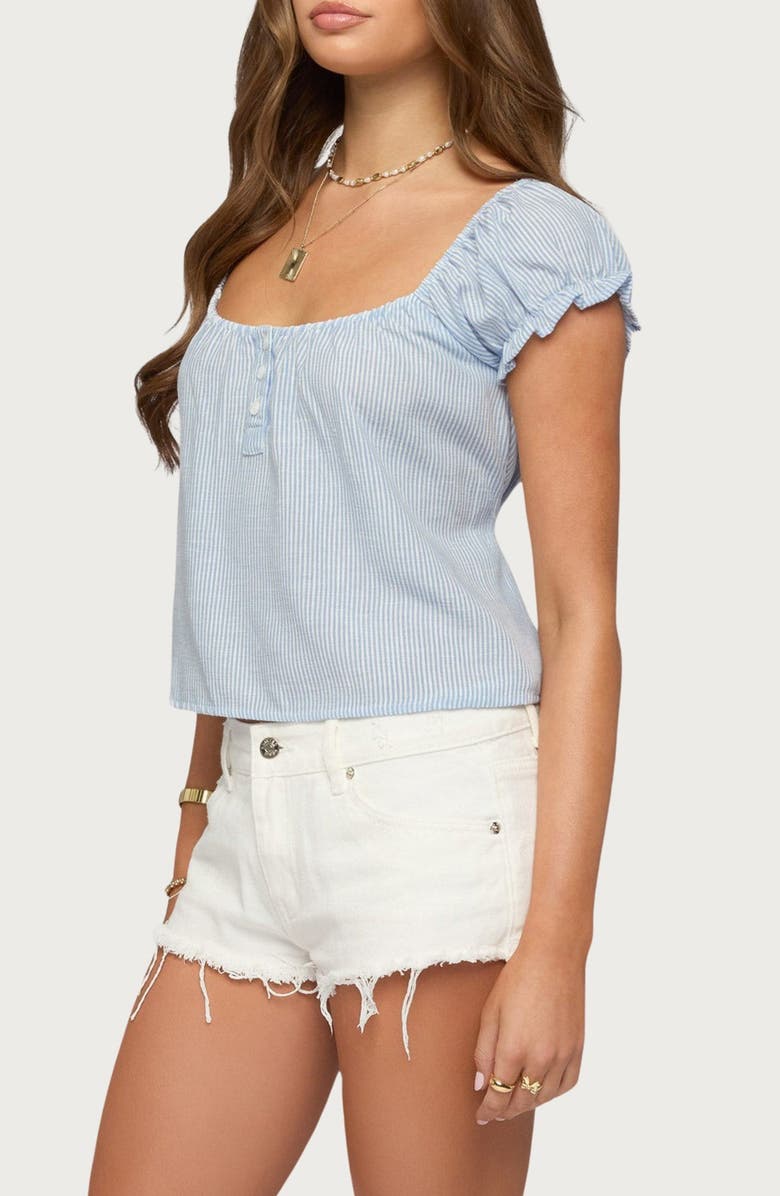EDIKTED Rhory Pinstripe Puff Sleeve Top, Alternate, color, Light-Blue