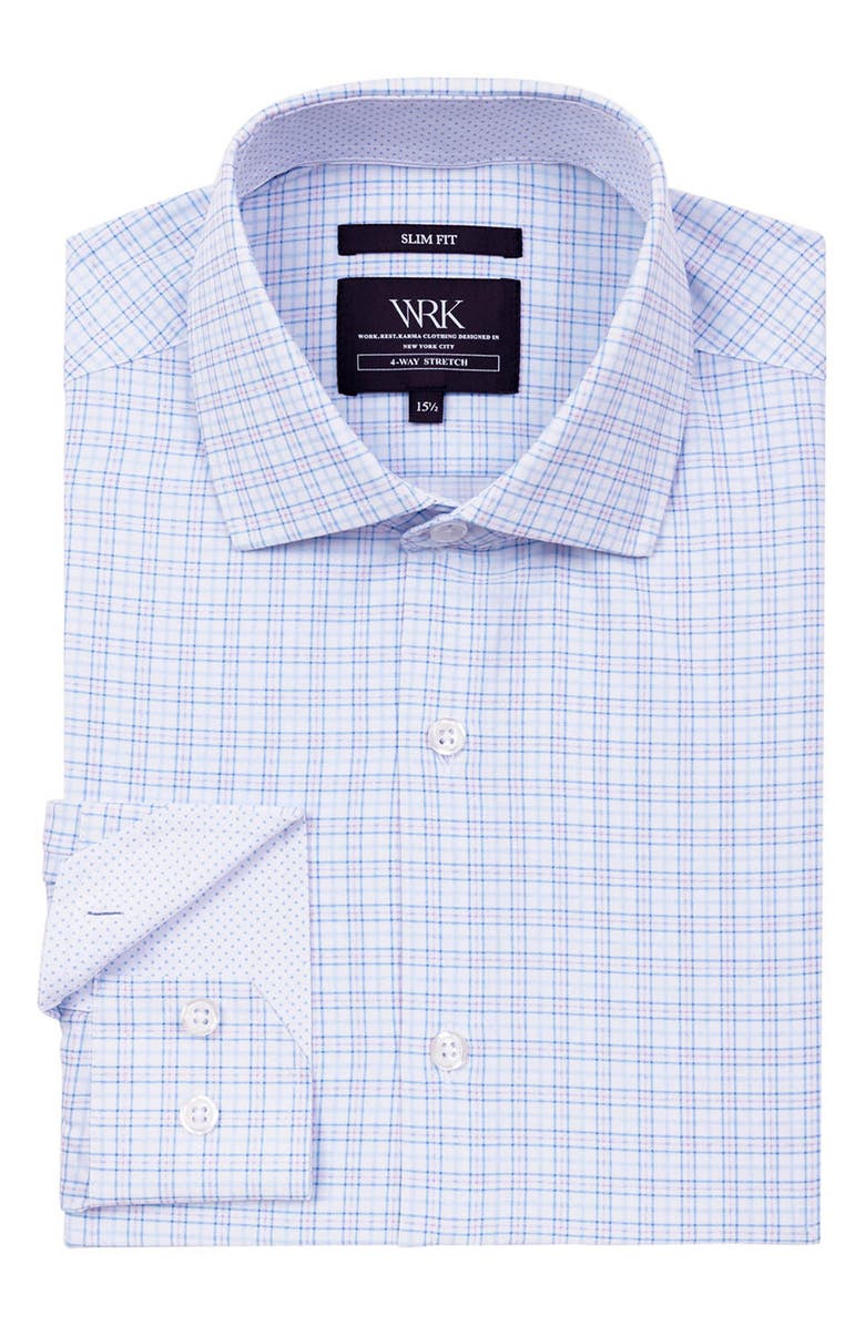 W.R.K Slim Fit Microcheck Performance Dress Shirt, Alternate, color, White/ Blue