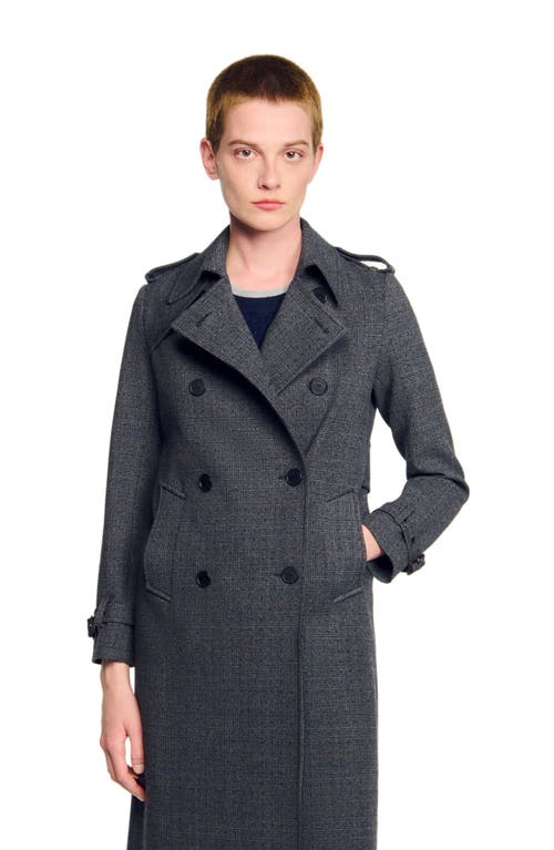 Sandro Rhinestone-embellished Check Trench Coat In Multi
