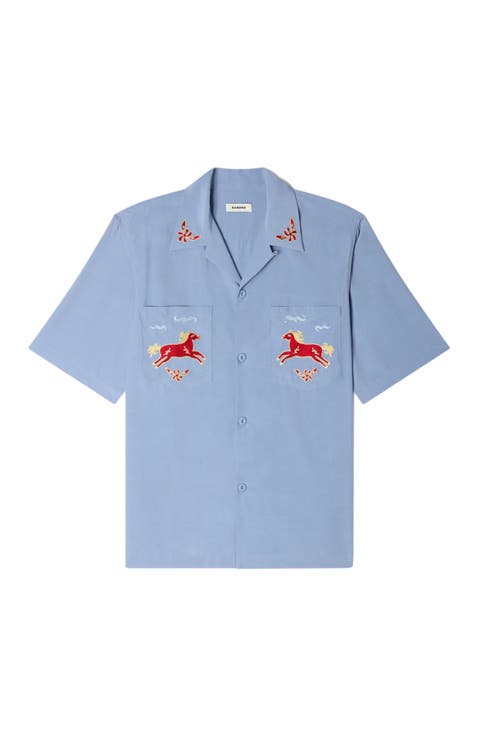 Embroidered horse loose-fit shirt