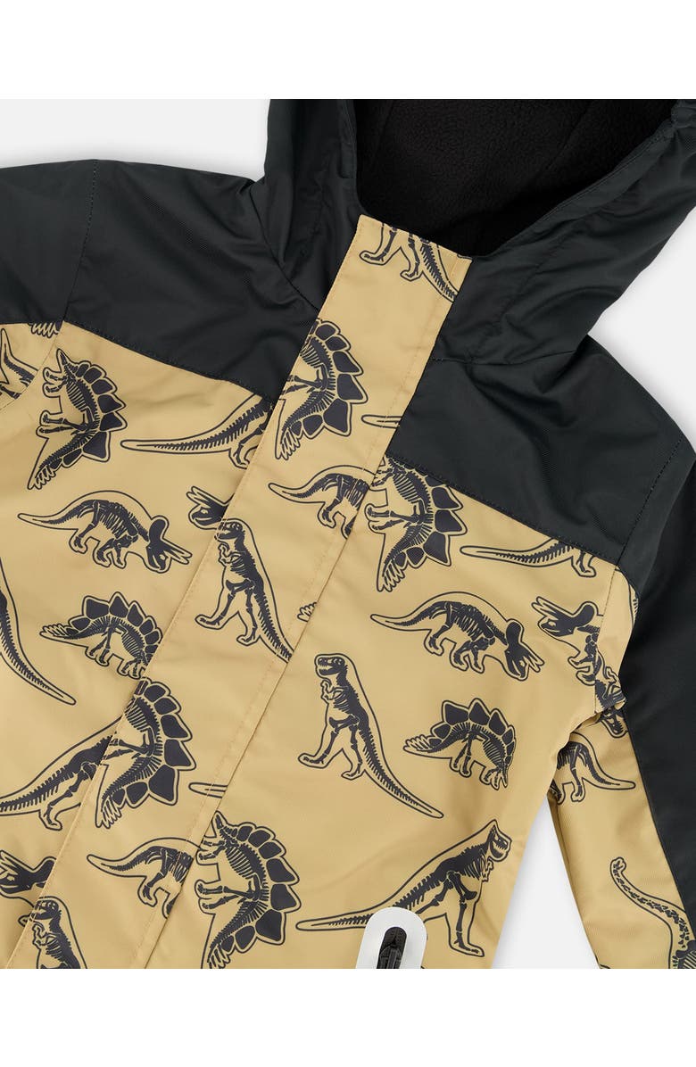 Deux par Deux Boy's Printed Mid-Season One-Piece Outerwear Black Dinosaur On Beige Background, Alternate, color,