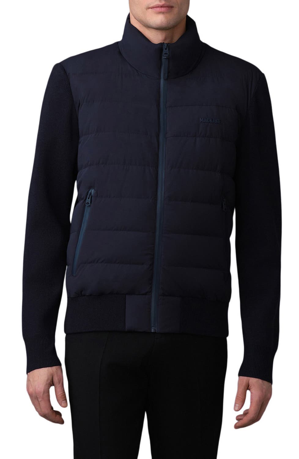 Cole Haan supple lambskin leather moto jacket, notched collar, front view