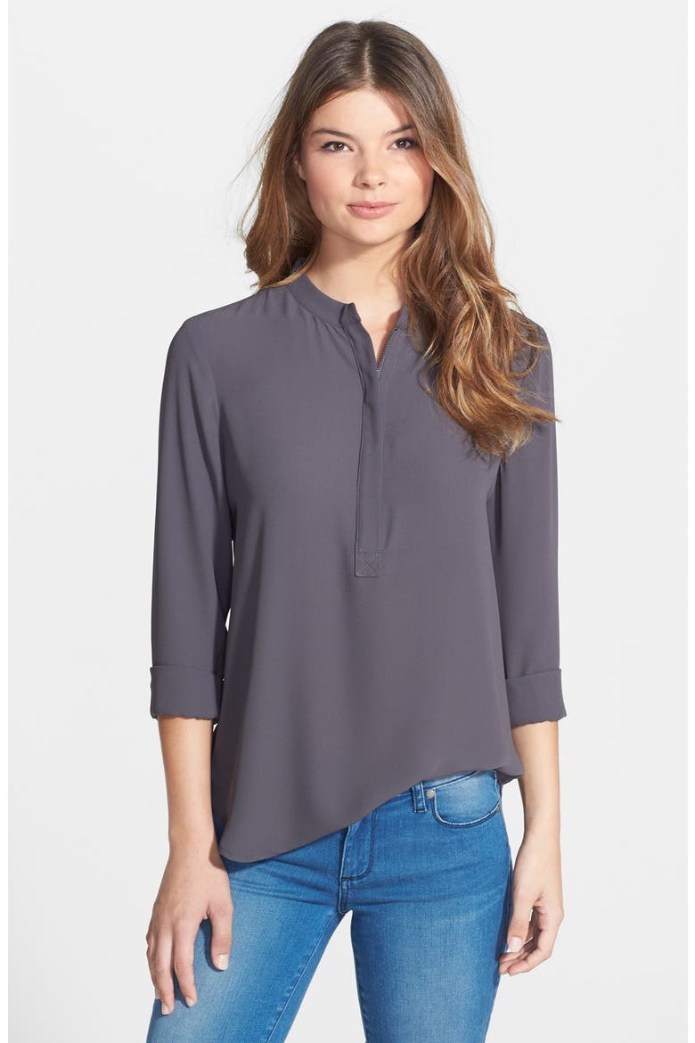 Zip Placket Blouse, Main, color, CHARCOAL
