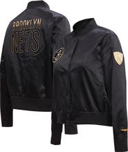 PRO STANDARD Women's Pro Standard Black Brooklyn Nets Glam Satin Full-Snap Varsity Jacket