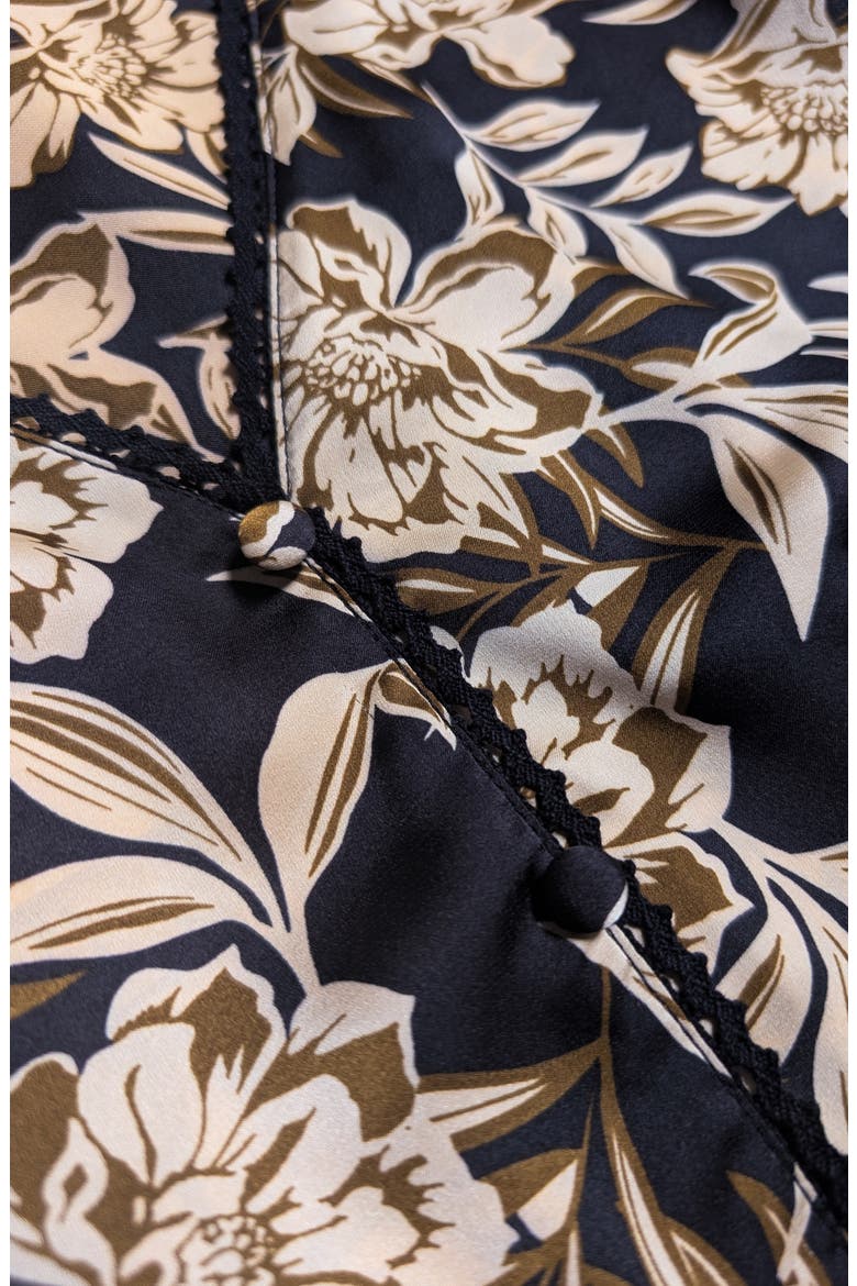 Satin Lace Trim Top, Alternate, color, NAVY/ BROWN