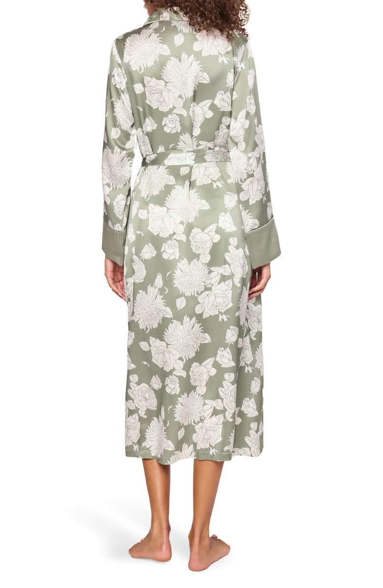 Petite Plume Floral Mulberry Silk Robe, Alternate, color, Green