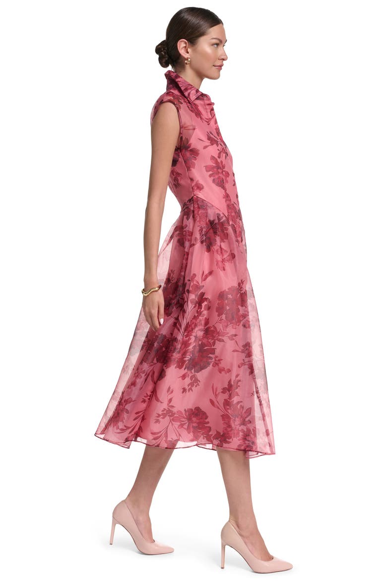 Cap Sleeve Floral Printed Organza Midi Dress, Alternate, color, Pink Floral Multi