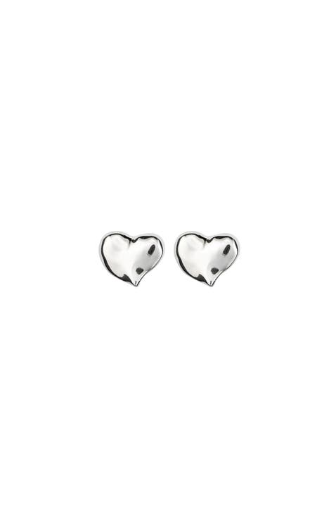 Sterling silver-plated medium sized heart shaped earrings