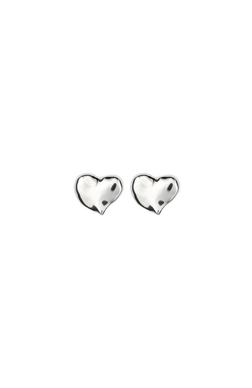 Unode50 Sterling Silver-plated Medium Sized Heart Shaped Earrings In Silver