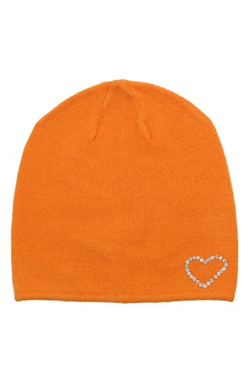 Portolano Crystal Heart Beanie In Orange