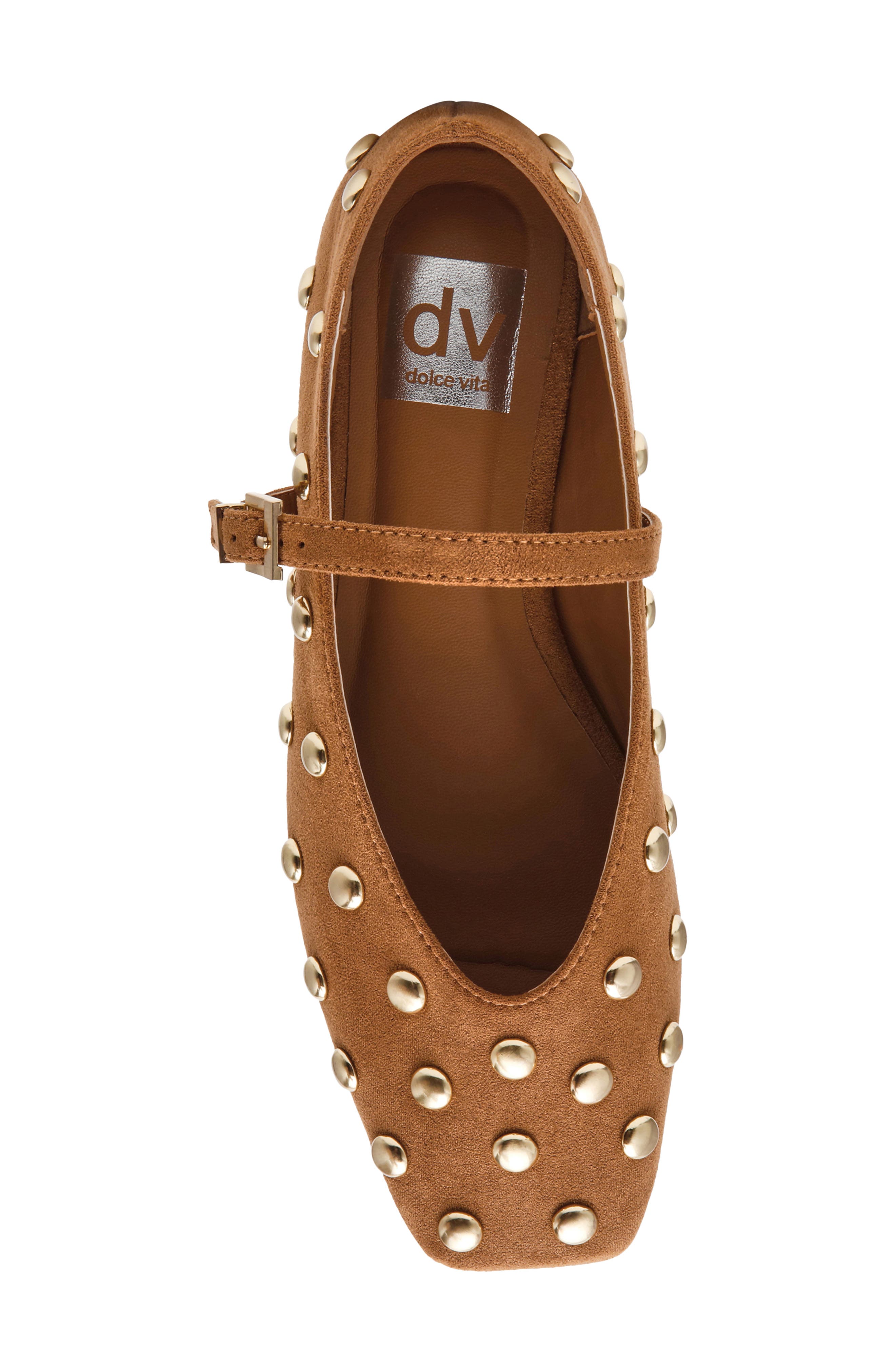 Fabesian Studded Mary Jane Flat, Alternate, color, CAMEL