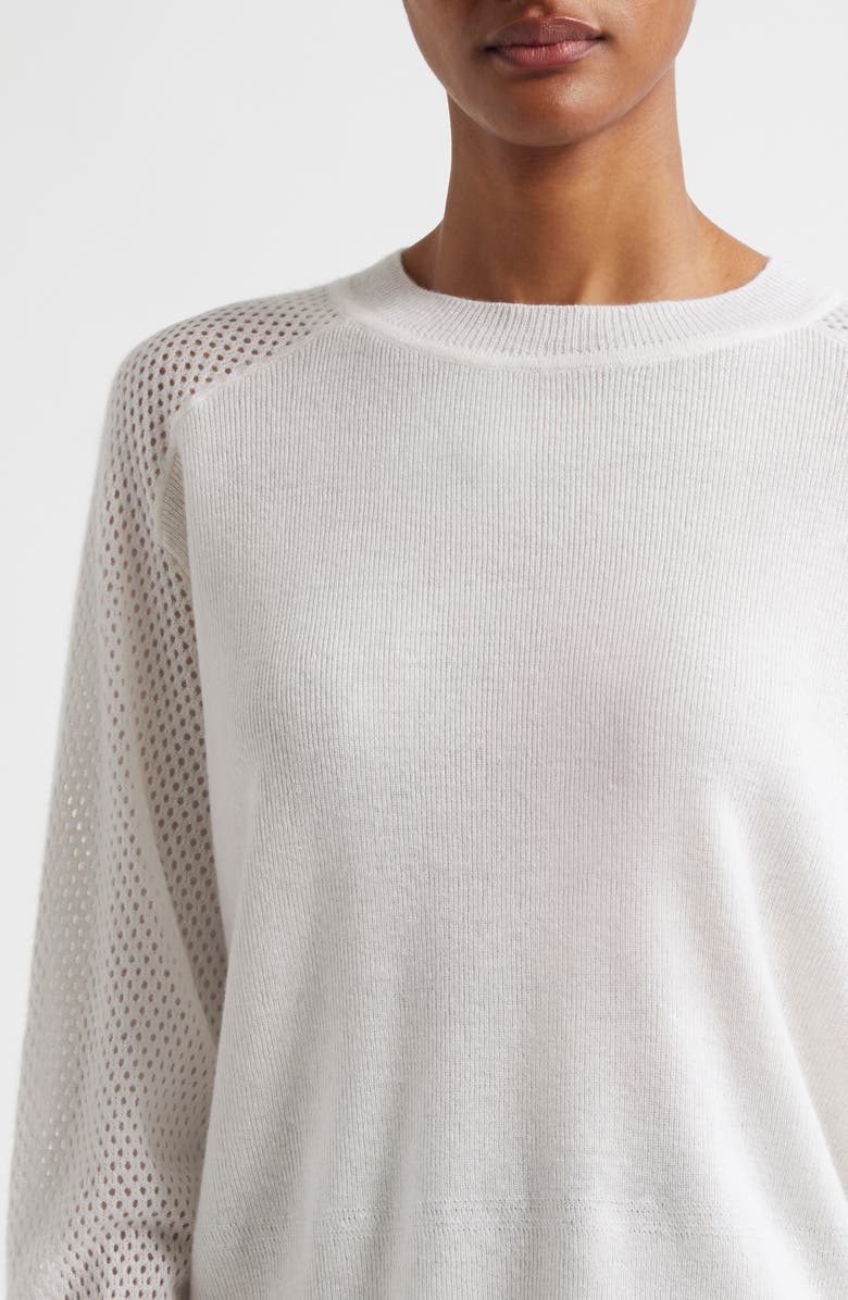 MARGARET O'LEARY Lotta Pointelle Accent Cashmere & Linen Crewneck Sweater, Alternate, color, 