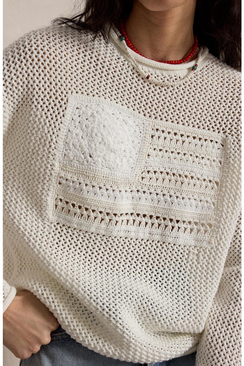 Tonal Flag Mixed Open Stitch Cotton Sweater, Alternate, color, WHITE MULTI