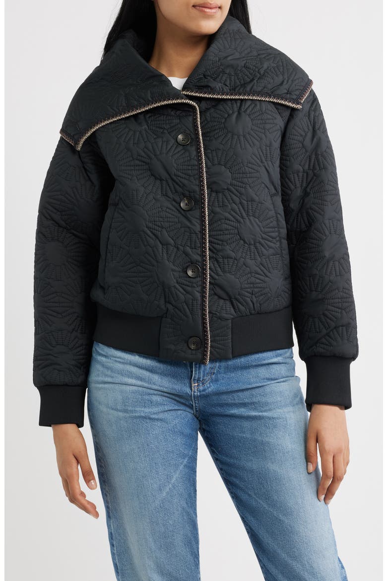 Solein Oversized Collar Quilted Jacket, Main, color, BLACK