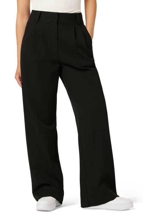 Women Midnight Black Pleated High-Rise Wide-Leg Wool Trousers | Stella