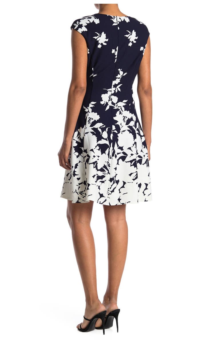 London Times Monotone Floral Print Fit and Flare Dress, Alternate, color, 