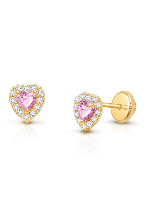 14K Gold Blissful Heart Studs Screw Back Earrings
