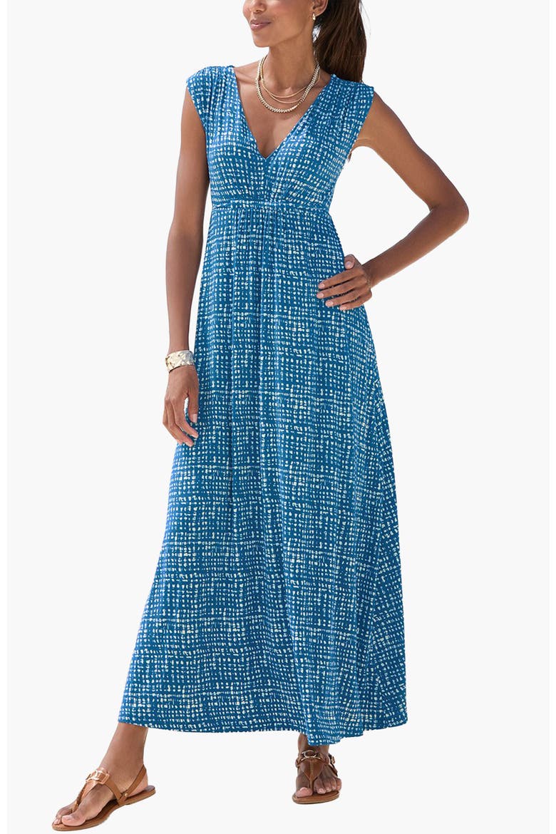 Women's Print V-Neck Maxi Dress, Main, color, Blue-Printed