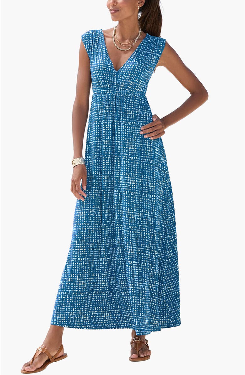 LASCANA Women's Print V-Neck Maxi Dress, Main, color, Blue-Printed